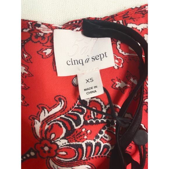 CINQ A SEPT "Jemma" Silk Red Paisley Long Sleeve Cropped Blouse NWT US XS - Picture 9 of 15